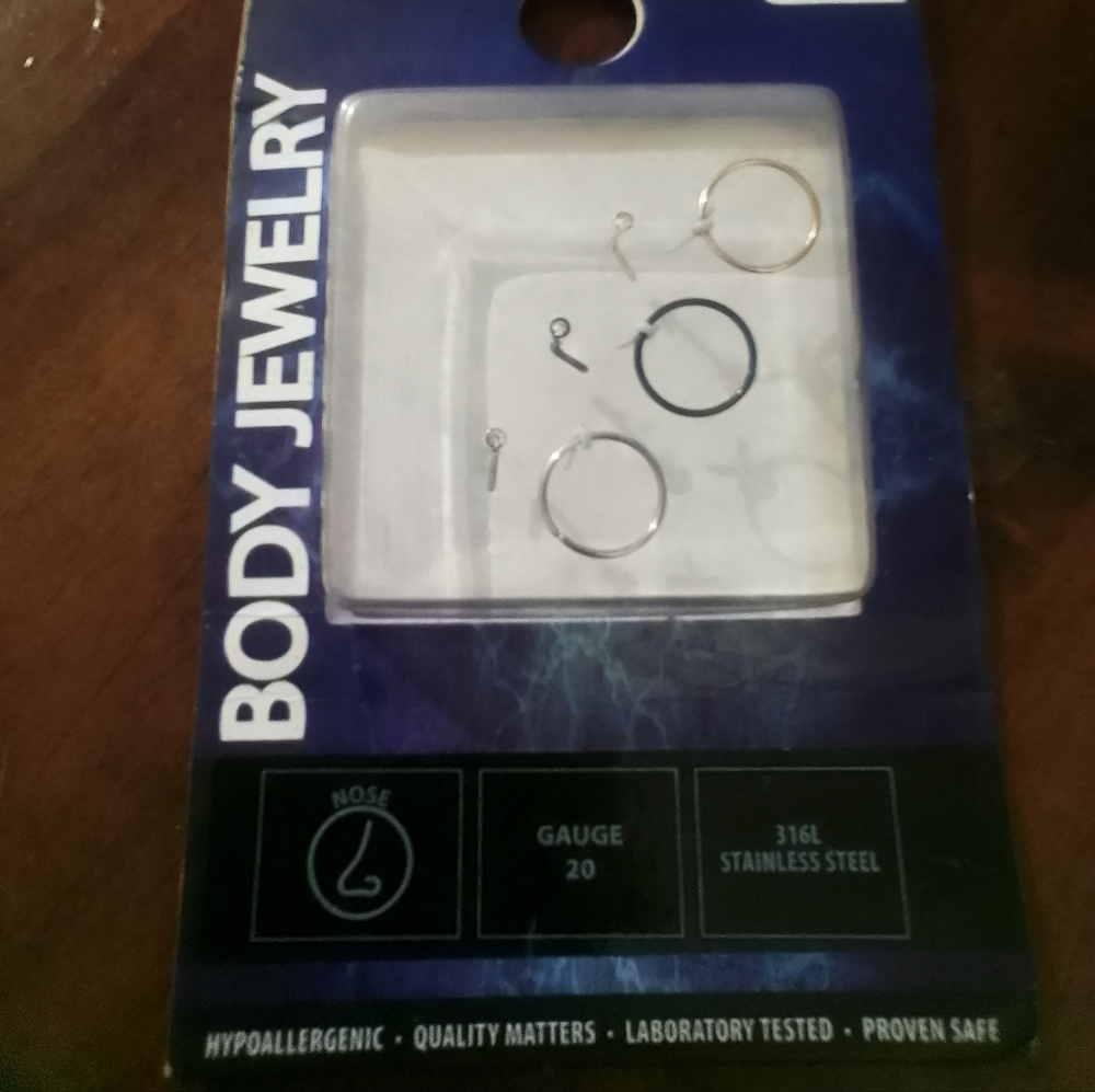 BOGO 20 Gauge 316L Stainless Steel Nose Ring 3 Pc Set NEW NIB